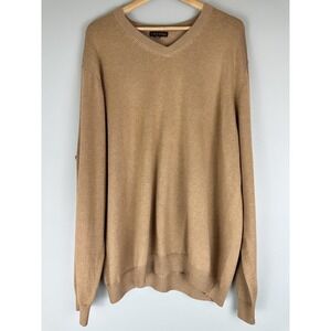 J Hilburn Men's XXL Tan V-Neck Sweater Silk Cashmere Blend Knit Soft Touch